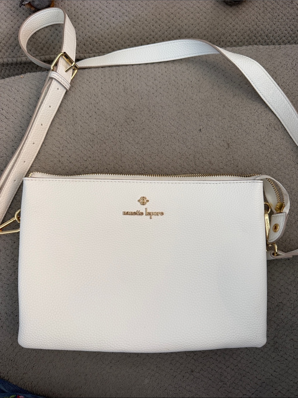 Nanette Lepore off White Pebbled Crossbody with Gold Hardware